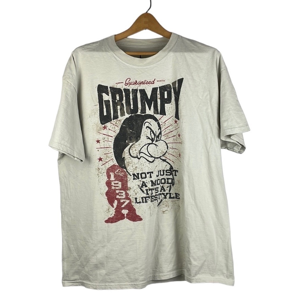 Disney Parks Men Grumpy Shirt SZ XL Tan Short Sleeve